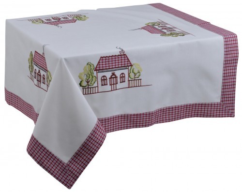 wnetrzarskie.pl Obrus z domkiem w kratkę kolorowy 497