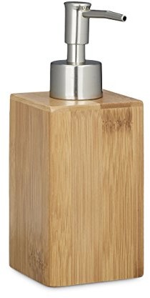 Relaxdays Dozownik mydła  bambus prostokątny, ręczne, wys. x szer. x gł.: 18 x 6,5 x 8 cm, dozownik na mydło, naturalny 10020225