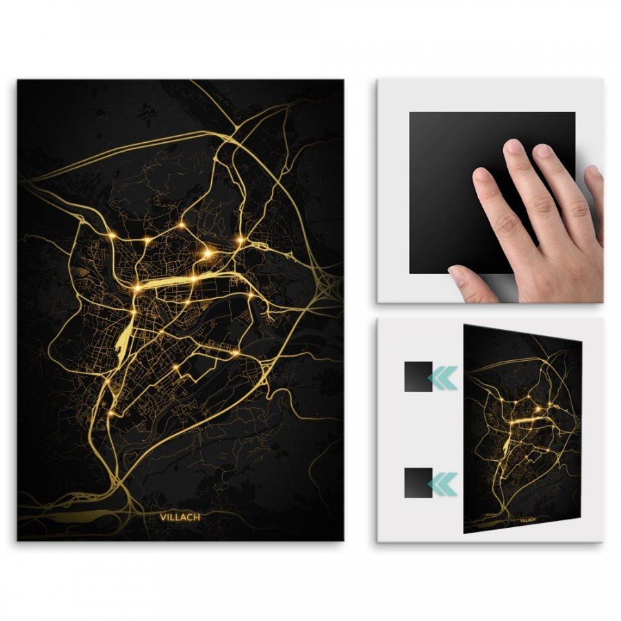 Pix4home Plakat metalowy Mapa Night Lights Villach M POS-M-03251
