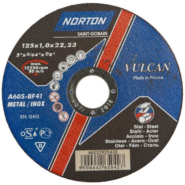 NORTON VULCAN Tarcza do cięcia stali T41 śr. 125 mm VULCAN