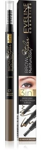 Eveline Brow Styler Multifunction 3w1 kredka do brwi 01 Medium Brown 1szt 61593-uniw