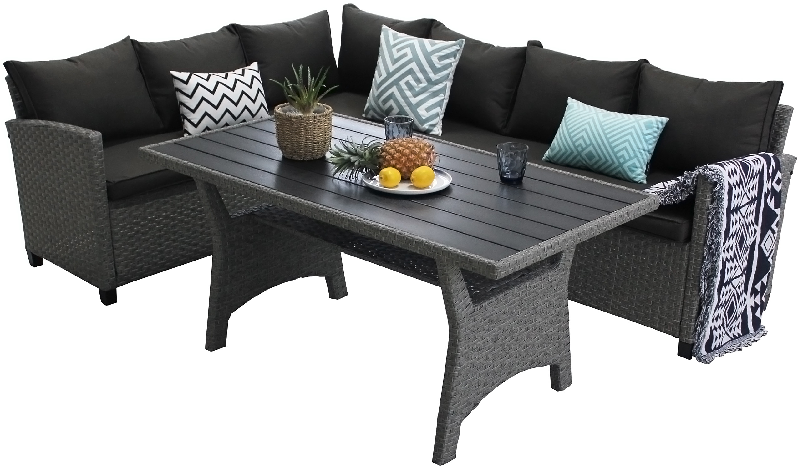 HOME & GARDEN Narożnik ogrodowy technorattanowy Lagos Muddy Beige / Black 902627