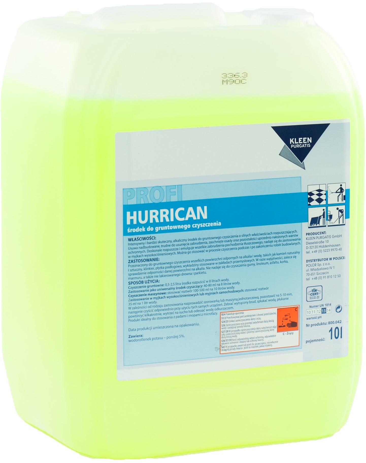 Kleen Purgatis PURGATIS HURRICAN 10l. do czyszczenia przemysłowego silnie zabrudzonych powierzchni pH 13 HURRICAN 10l.