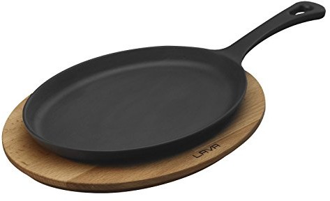 Lava Cookware LV Eco FT 1723 T11 K4 fajita blat, owalna, patelnia do smażenia i drewno Platter, wymiary 17 x 23 cm, żeliwo, czarna LV ECO FT 1723 T11 K4