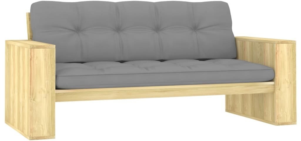 vidaXL Ławka ogrodowa z szarymi poduszkami, 179 cm, drewno sosnowe 3065757
