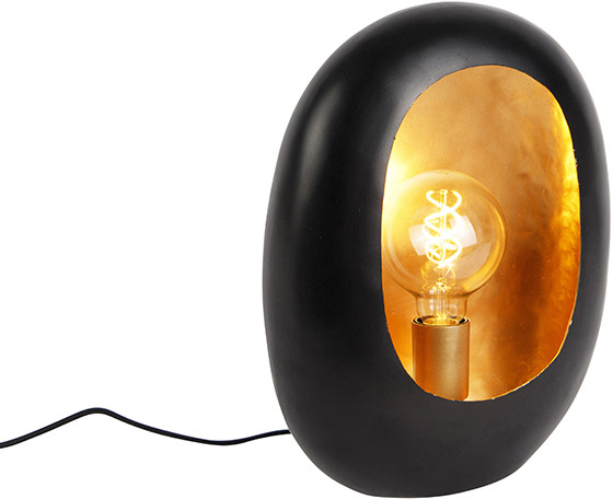 QAZQA Designerska lampa stołowa czarna ze złotym wnętrzem 36 cm - Cova