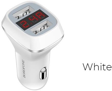 BOROFONE Borofone ładowarka samochodowa 2xUSB z wyświetlaczem LCD biały BFO-BZ3-W