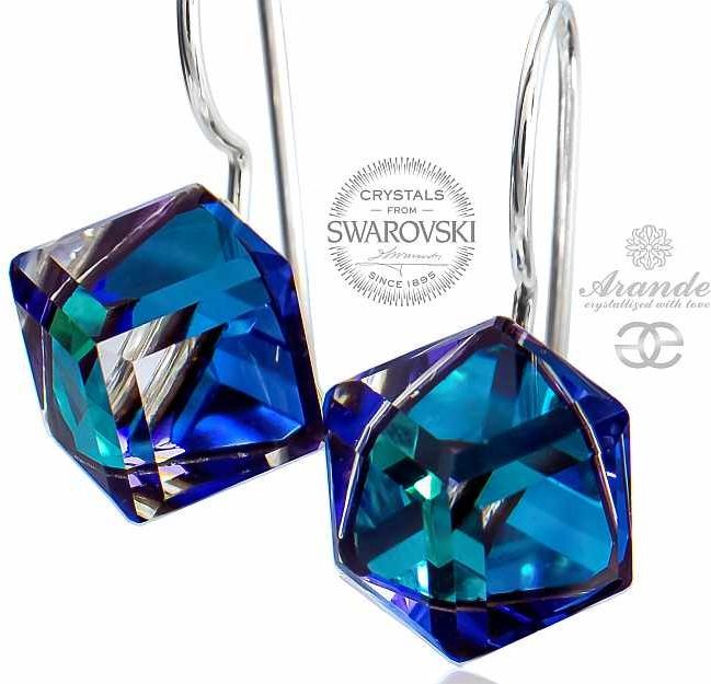 Swarovski KOLCZYKI BERMUDA BLUE CUBE SREBRO CERTYFIKAT
