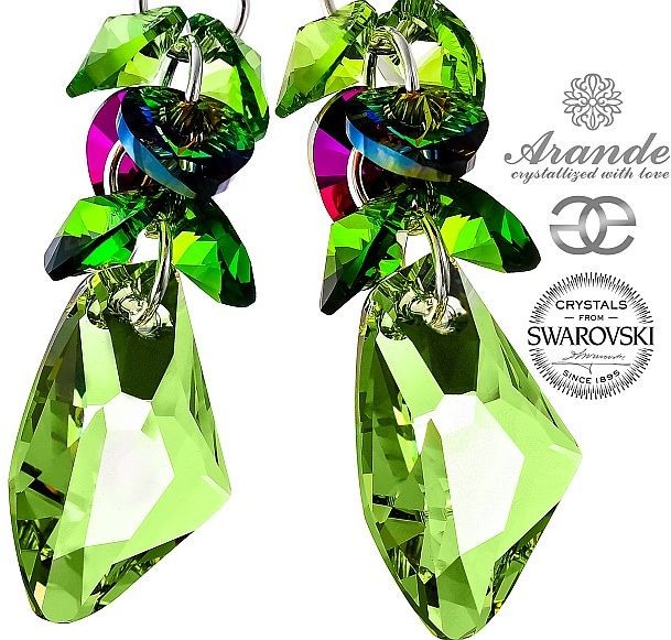 Swarovski piękne kolczyki GALACTIC GREEN NAWI SREBRO