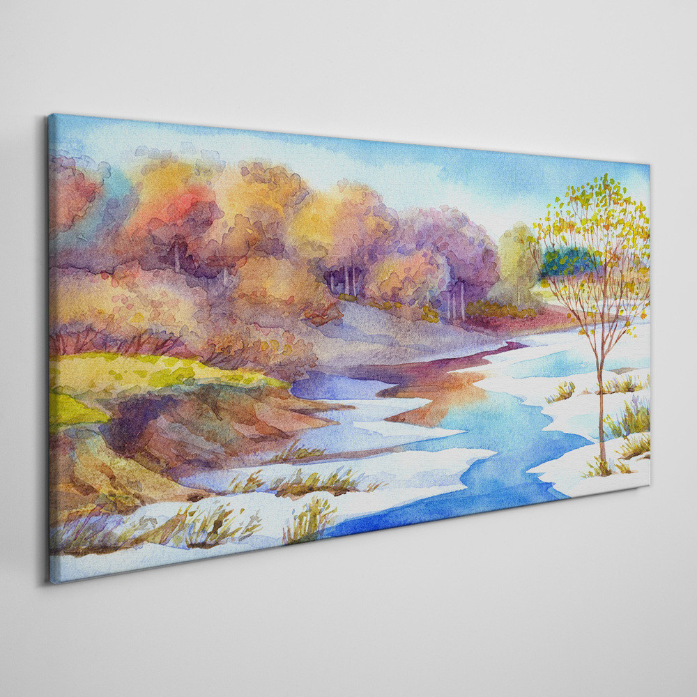 PL Coloray Obraz na Płótnie Akwarela drzewa rzeka 140x70cm