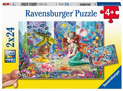 Ravensburger PUZZLE Puzzle 05147 czarujące syrenki puzzle dziecięce 05147-czarujące 2x24 częściowe puzzle dla dzieci od 4 lat, żółty 05147
