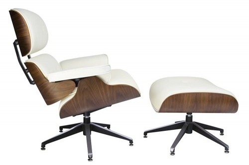 King Home Fotel LOUNGE biały z podnóżkiem - skóra naturalna, sklejka orzech T044.WHITE.SET [7811709]