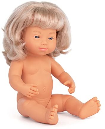 Miniland Miniland Dolls europejska lalka niemowlęca dziewczynka z zespołem dolnym z miękkiego winylu 38 cm w przezroczystej torebce (31234) 31234