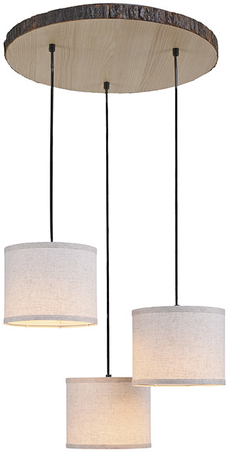 Paul Neuhaus Landelijke hanglamp hout met witte kap rond 3-lichts - Oriana 105291