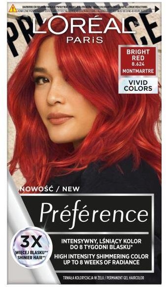 L'Oreal Paris Preference Vivid Colors trwała farba do włosów 8.624 Bright Red 108458-uniw