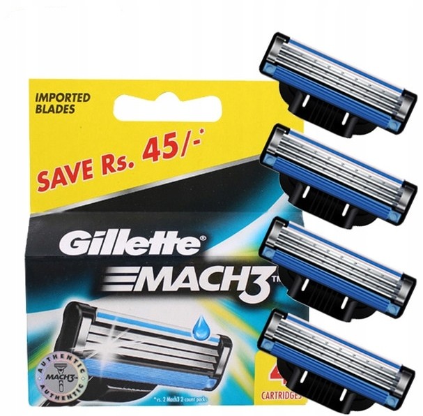 Gillette 4 x Mach 3 Wkłady Ostrza Nożyki Oryginał
