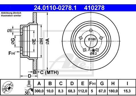 ATE TARCZA HAM 24.0110-0278.1 MERCEDES W211 E200 CDI, E220 CDI, E270 CDI, E320 02-, E350 05-  24.0110-0278.1