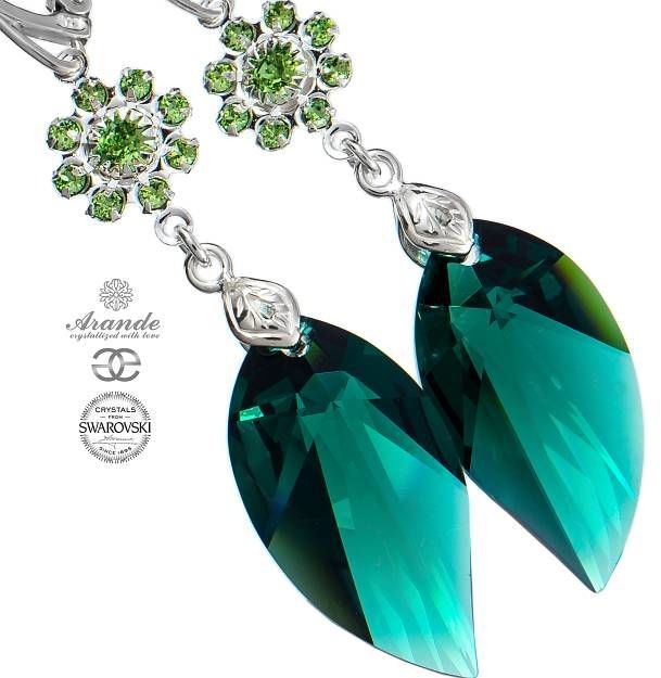 Swarovski ozdobne zielone kolczyki EMERALD PERIDOT SREBRO