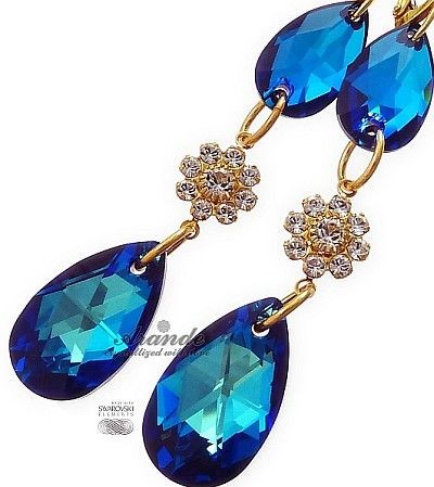 Swarovski Nowe Unikat Kolczyki Blue Bella Gold