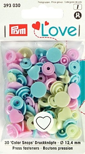 Prym Love prymlove kształt serca zatrzask bez szycia colorsnaps zatrzaski, z tworzywa sztucznego, Pale Pink/zielony/jasny niebieski, 12,4 MM, 30-częściowy PRYM_393030