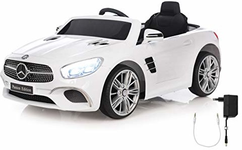 Jamara Jamara 460438 Ride-on Mercedes-Benz SL 400 12 V  2 wydajne silniki napędowe i akumulator zapewniający długi czas jazdy, gniazdo Micro-SD, złącze AUX-/USB, reflektor LED, gumowy pierścień, biały 460438