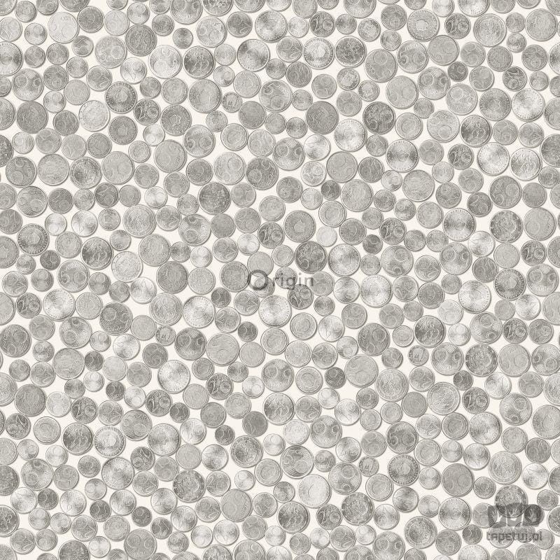 Origin Biała tapeta z motywem srebrnych monet 347459_origin