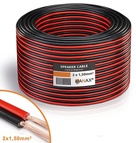 MANAX Manax kabel głośnikowy CCA 2 x 2,5 mm, kolor czarny/czerwony