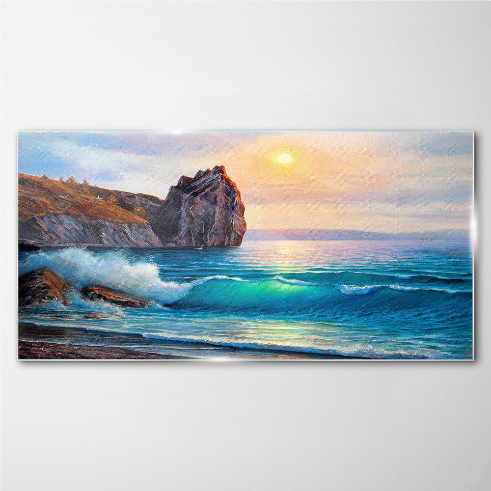 PL Coloray Obraz na Szkle Malarstwo Ocean Wybrzeże 140x70cm