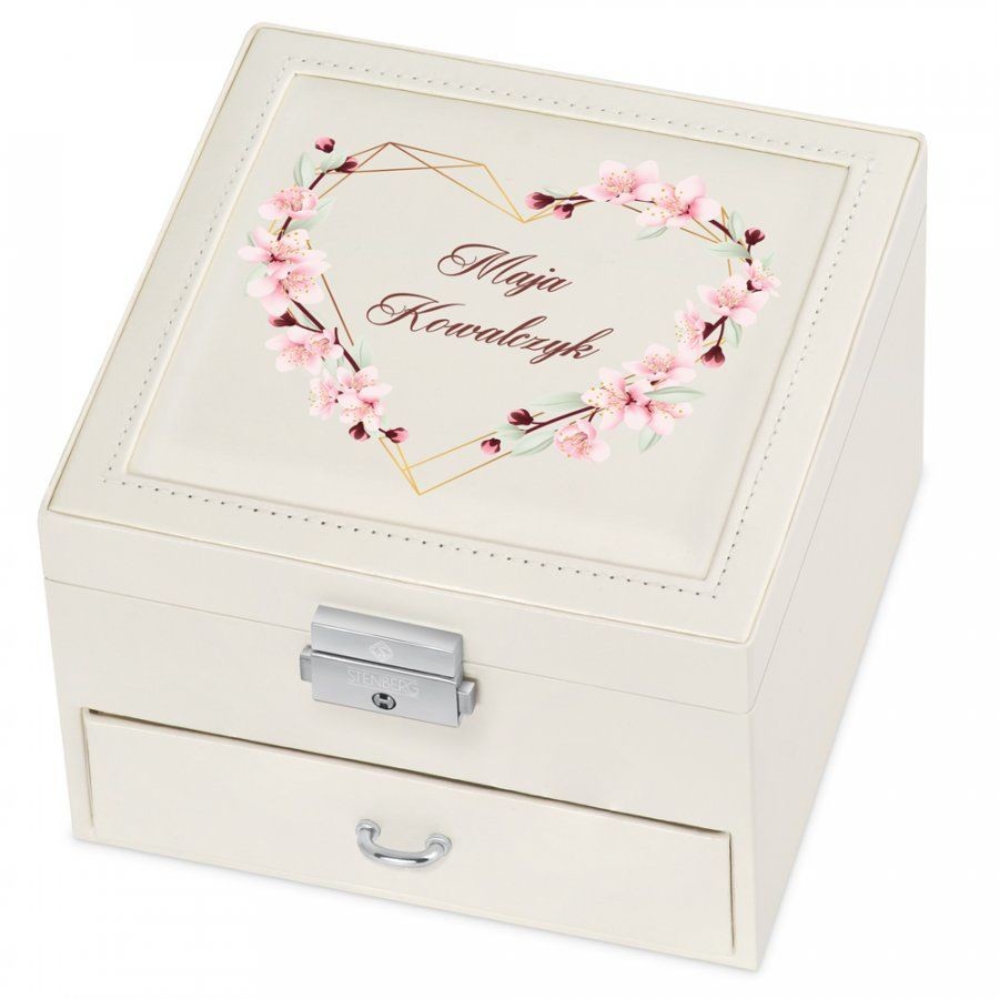 Murrano Szkatułka na Biżuterię Kremowa z Nadrukiem Serce Boho SZKT-BB-028