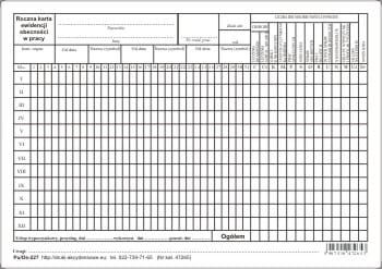 Firma krajewski Roczna karta ewidencji obecności w pracy A5 [Pu/Os-227] Pu/Os-227
