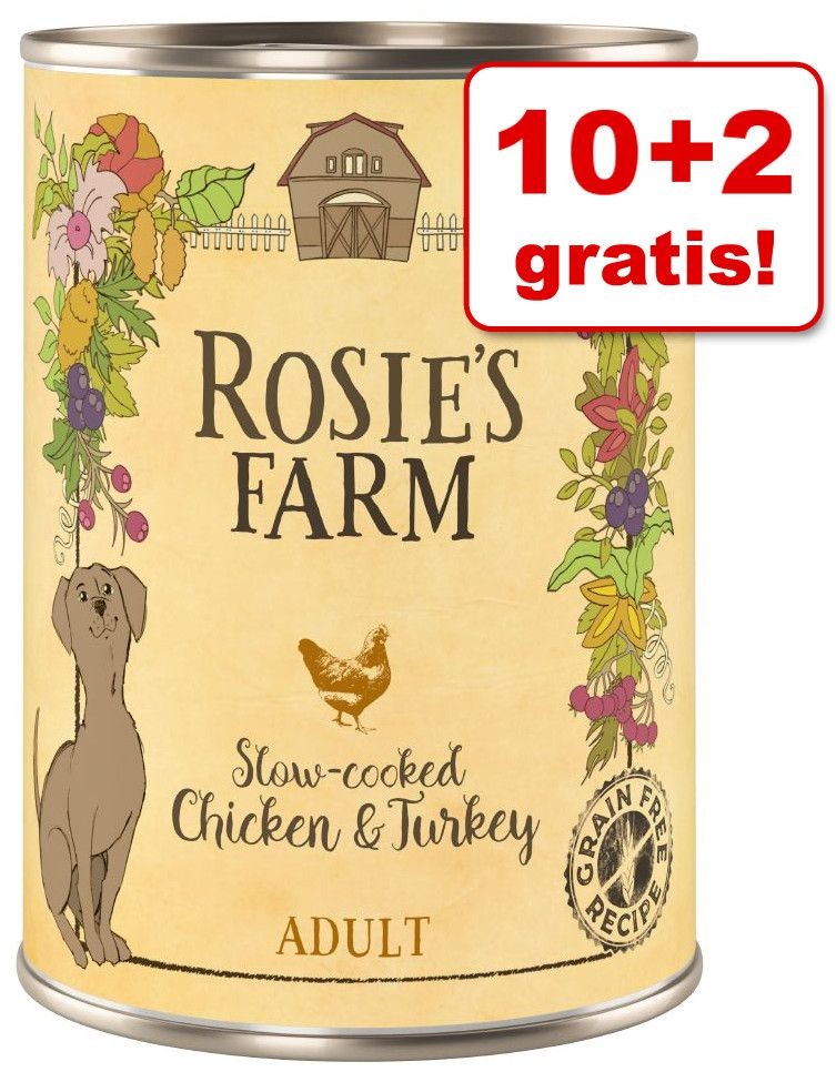 Rosie's Farm Rosies Farm 10 + 2 gratis! Rosies Farm 12 x 400 g Adult pakiet mieszany 3 smaki)