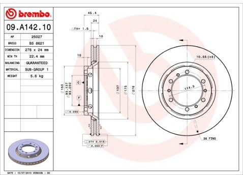 BREMBO Tarcza hamulcowa 09.A142.10