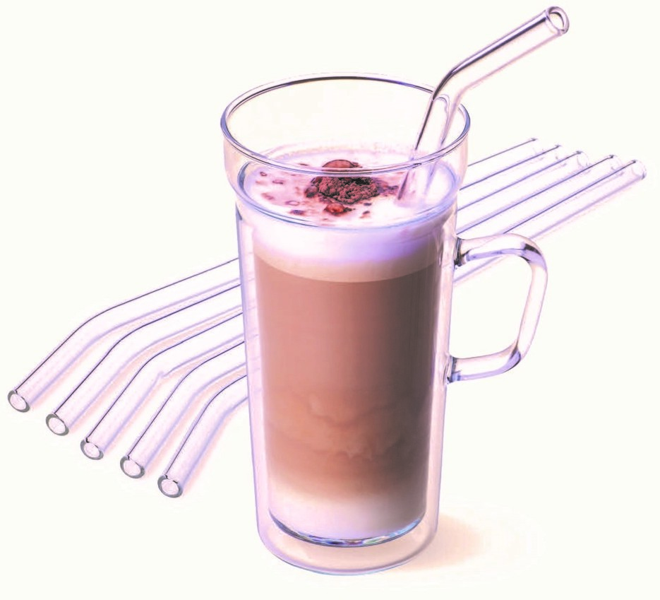 Zestaw szklanych słomek ze szczoteczką do czyszczenia, wygięte 23 cm, 6 szt.