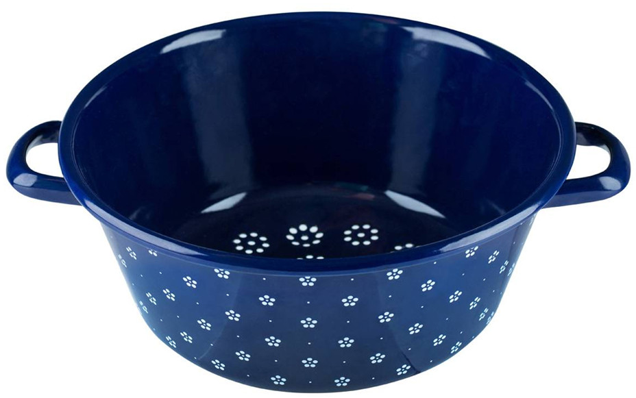 Riess Durszlak emaliowany granatowy w białe kwiatki 26 cm Riess Dirndl