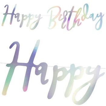 PartyDeco Baner "Happy Birthday" opalizujący 62 cm GRL75-017