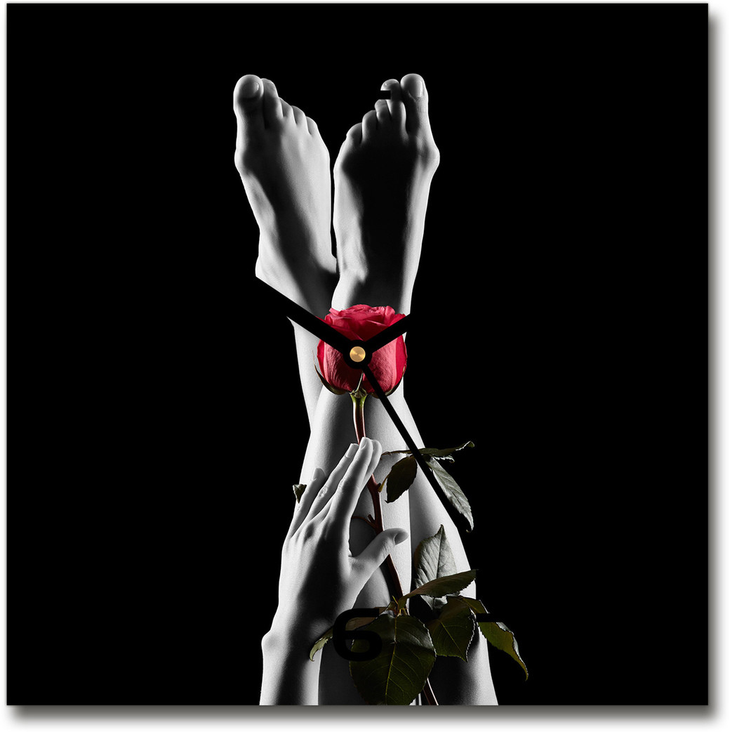 Zegar szklany kwadratowy Róża i stopy