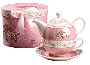 London boutique Dzbanek do herbaty i filiżanka, Vintage, róża, wiktoria, porcelana, w eleganckim pudełku na prezent