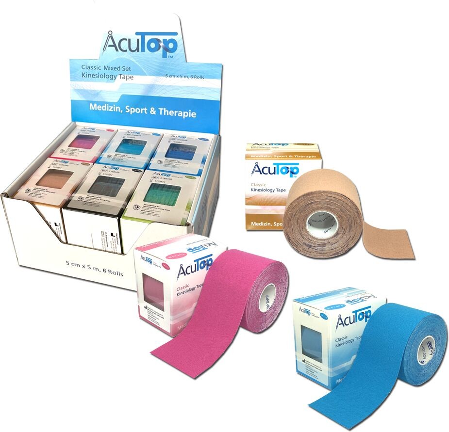 Tape Acutop Zestaw 6 ROLEK Oryginal Kinesiology 5x5 - NIEMIECKA JAKOŚĆ - NISKA CENA (sześciopak acutop classic)