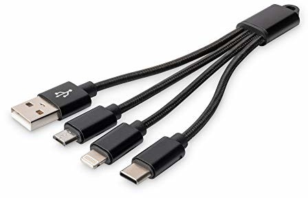 Digitus Kabel do ładowania USB A - Lightning+micro B + typ C M/M/M/M/M 0,15 m, kabel 3 w 1, CE, złoty, bl DB-300160-002-S