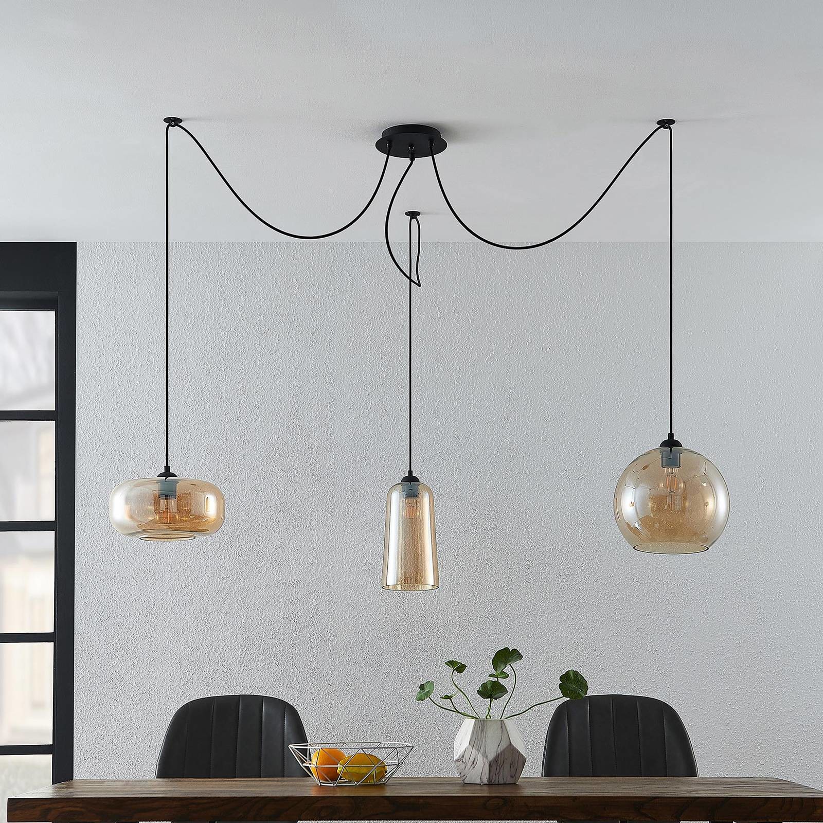 LUCANDE Lucande Zyli lampa wisząca 3-punktowa, bursztynowa