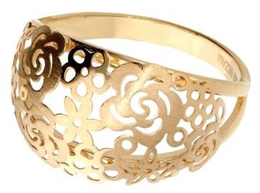 LOVRIN Złoty pierścionek 585 szeroki ażurowy  w kwiaty AR 0441-FL
