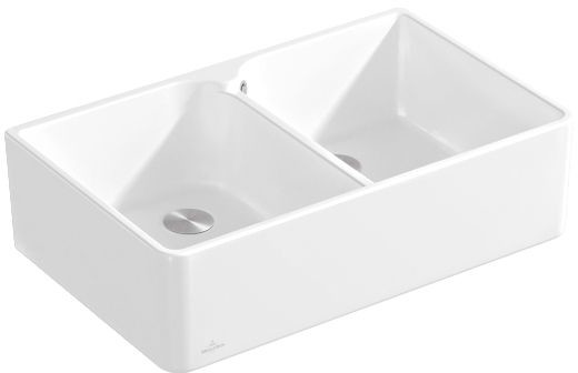 Villeroy & Boch Sink Unit 80x Zlewozmywak ceramiczny 2-komorowy CeramicPlus 79,5x50 cm z korkiem pop-up podblatowy bez ociekacza biały Weiss Alpin 638002R1