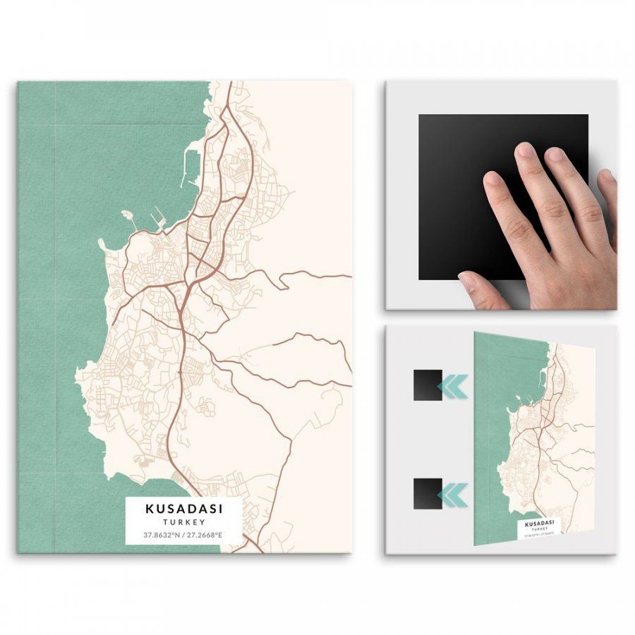 Pix4home Plakat metalowy Mapa Vintage Kuşadas L POS-L-03859