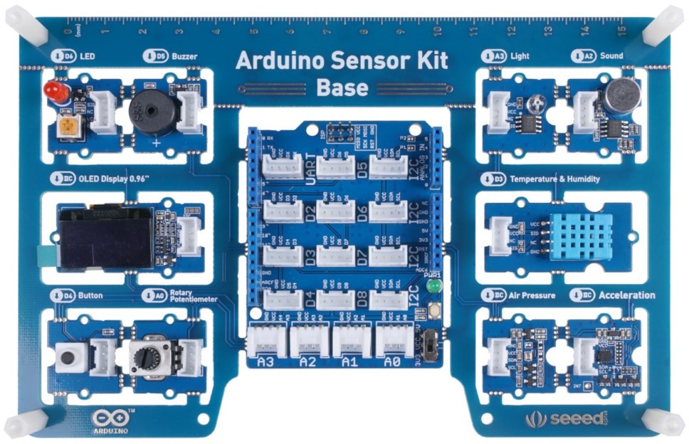 Arduino Seeedstudio Grove - Sensor Kit - zestaw 10 modułów z nakładką BaseShield dla Seeedstudio 103030375 SEE-18553