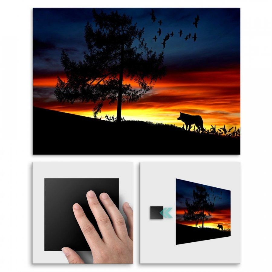 Pix4home Plakat metalowy sylwetka wilka na tle zachodzącego słońca M POS-M-01766