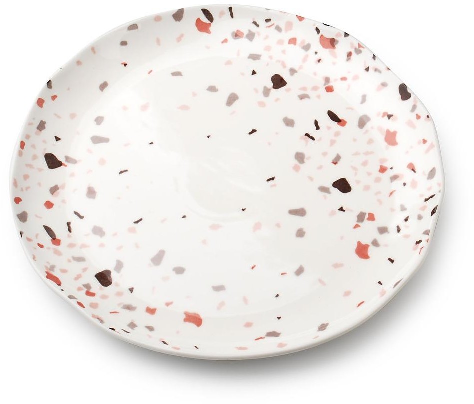 Affek Design Talerz Obiadowy Płytki Porcelanowy Terrazzo Biały 25,5 Cm