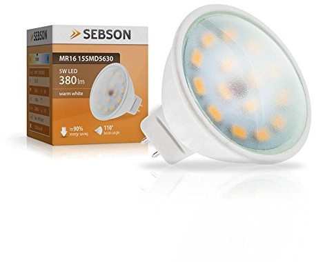 sebson SEBSON MR16 żarówka halogenowa LED SMD, GU5.3, 5 W, 380 lm, barwa ciepła biała, kąt świecenia 110° MR16_15SMD5630