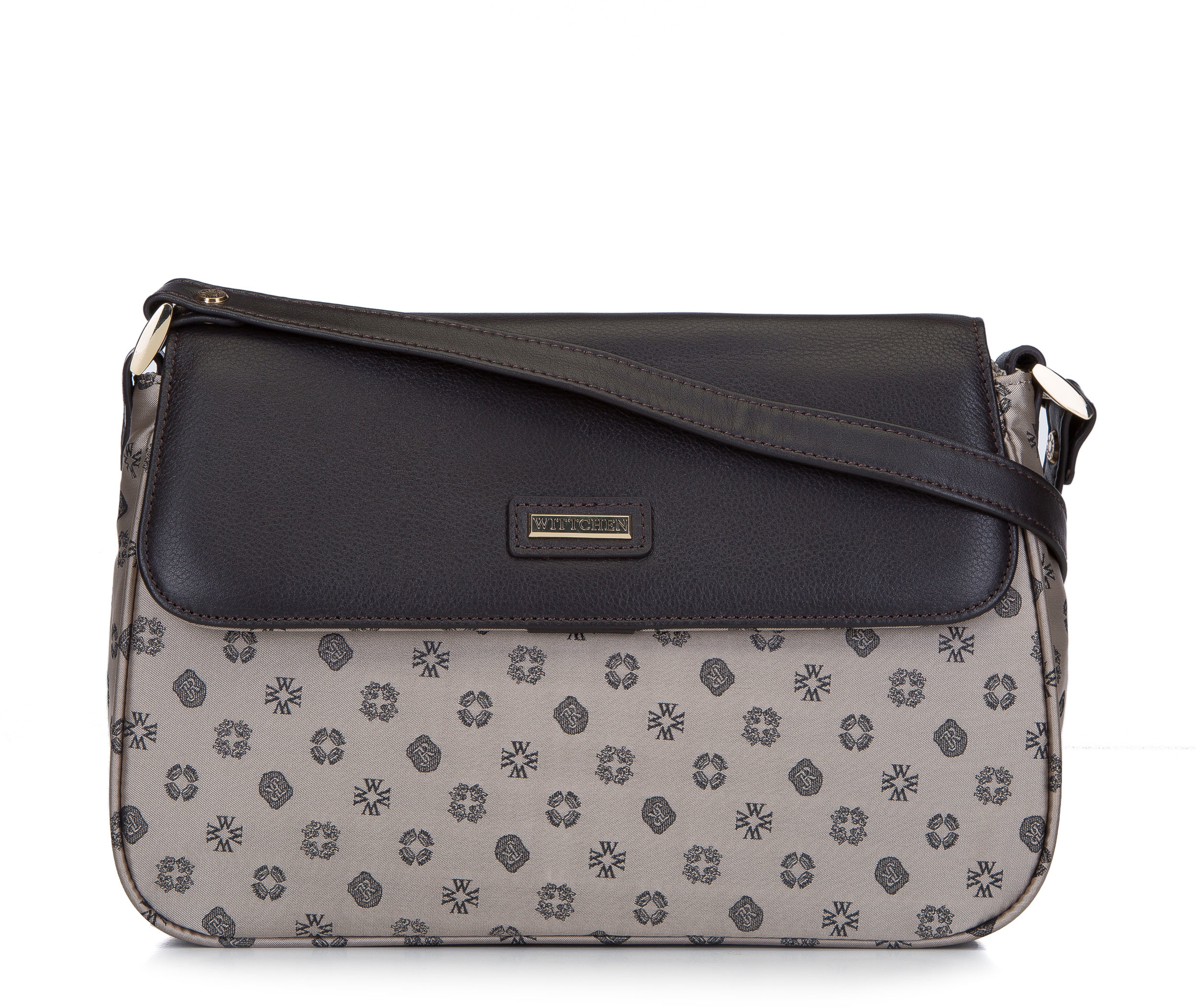 Wittchen Torebka crossbody ze skóry i żakardu z monogramem 93-4-247-9