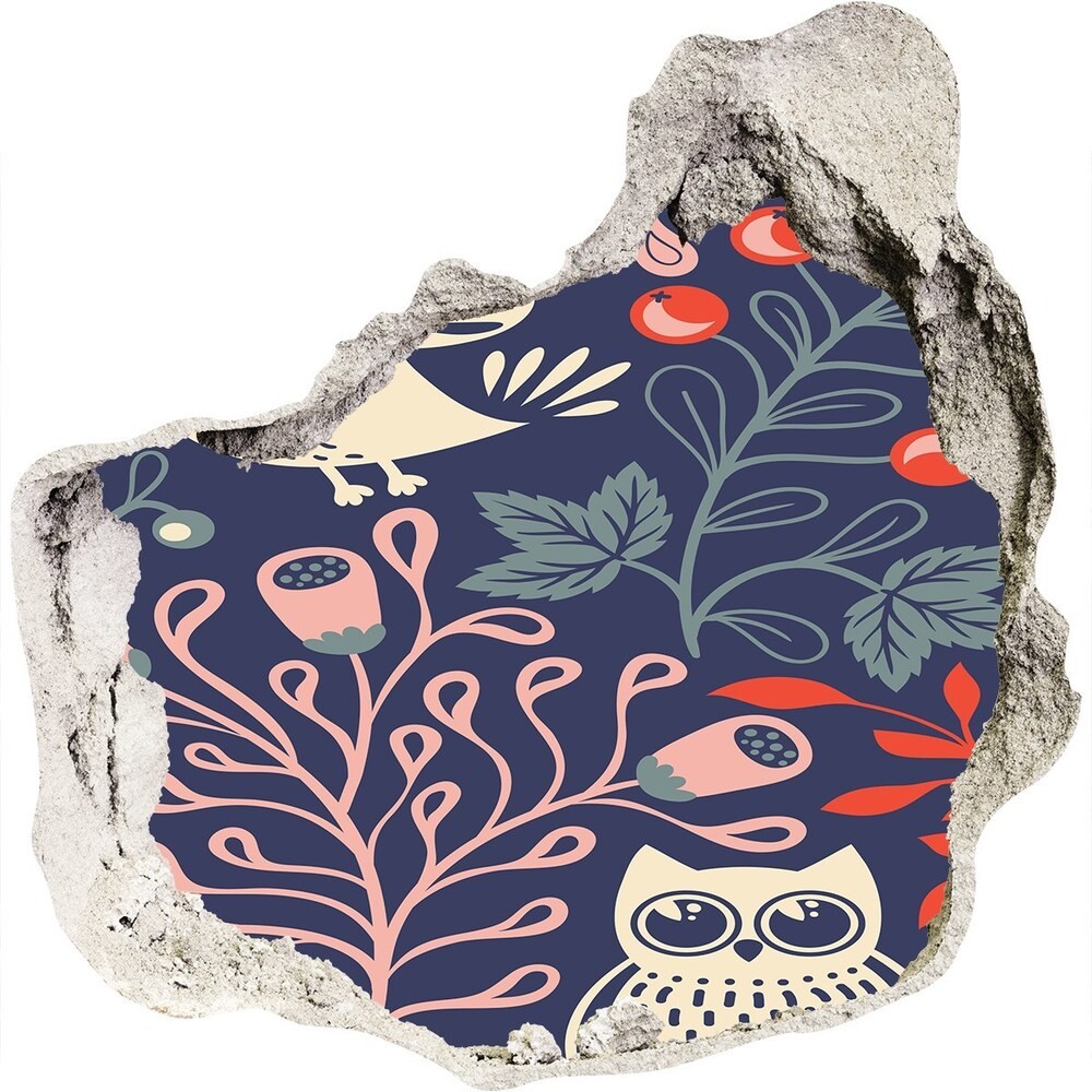 Wallmuralia.pl Dziura 3d fototapeta naklejka Kury sowa rośliny