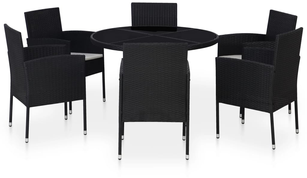 vidaXL 7-cz. zestaw mebli ogrodowych z poduszkami, rattan PE, czarny
